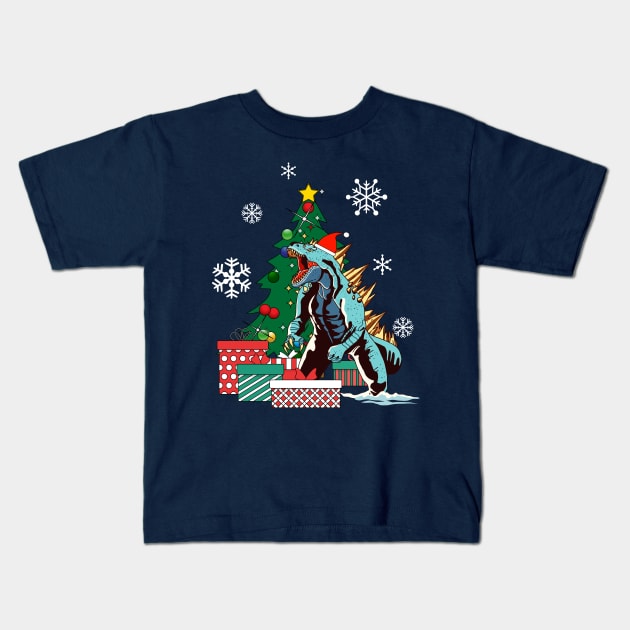 Godzilla Around The Christmas Tree Kids T-Shirt by Nova5